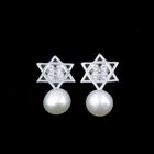 Natural Freshwater Pearl 925 Silver Drop Earrings Star Shaped Fashion