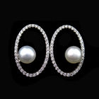 Personalized Cultured Pearl Earrings U Shape Plated RH 925 Sterling Silver