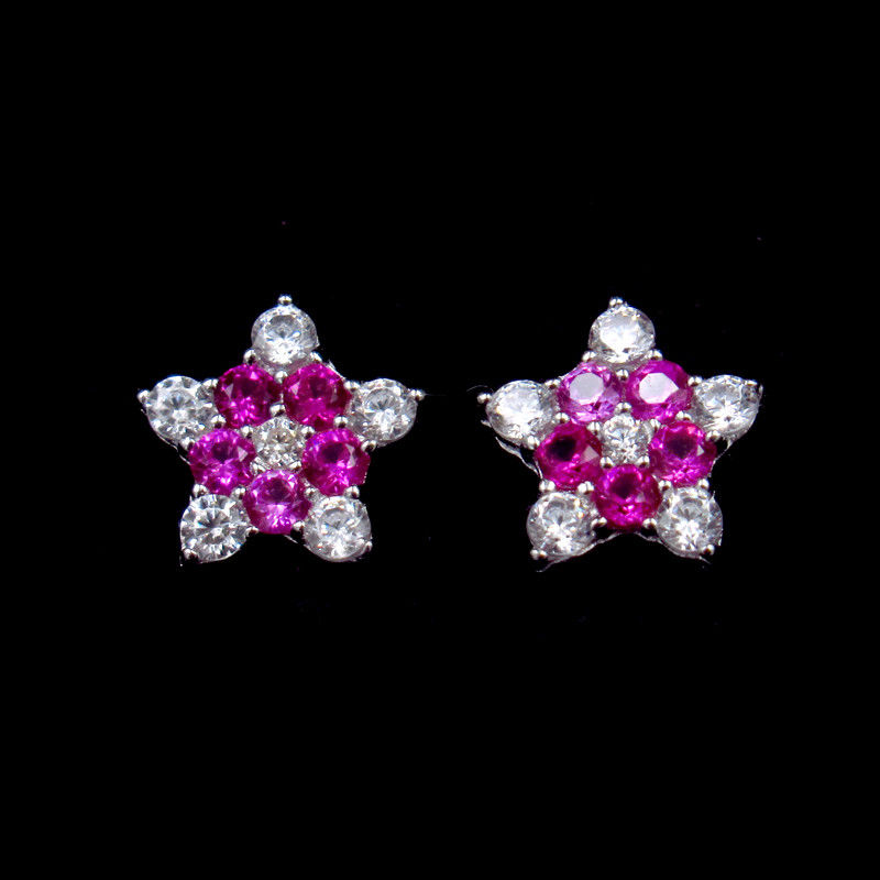 Star Shape Silver Cubic Zirconia Earrings Pure 925 Silver Custom Color